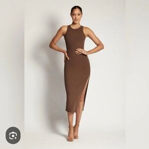 NWT Meshki Viola Ribbed Racer Back Tank Maxi Dress Brown Womens Size Small